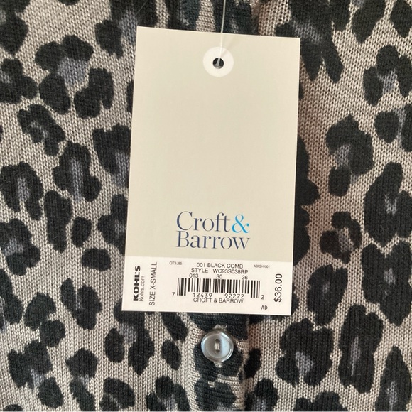 Croft & Barrow Women's Button Lightweight Gray Leopard Animal Print Cardigan XS - Picture 9 of 9